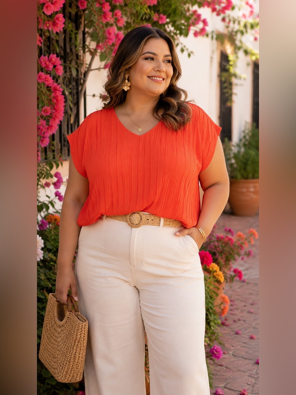 ELLA Rafaella Coral Pleated Blouse S Flowy Lightweight Summer Top